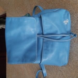 Ralph Lauren leather drawstring backpack, blue, vintage, rare